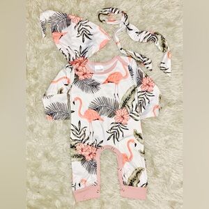 12-18m Boutique Flamingo Print Baby Romper Set